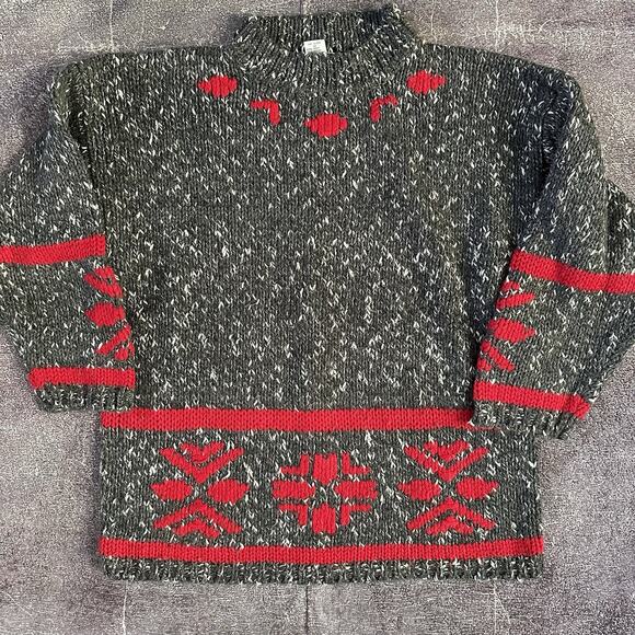 Women's Vintage 90s Susann D Acrylic Wool Gray Snowflake Winter Ski Sweater Sz L - Picture 1 of 4